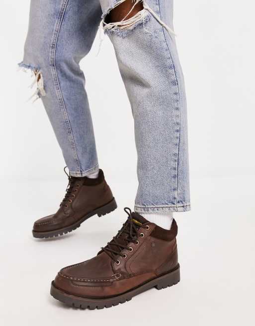 Contestar el teléfono años cheque Jack & Jones moccasin boot in dark brown | ASOS