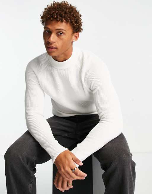 Jack & Jones mock neck sweater in off white