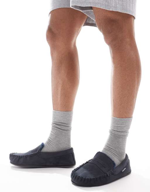 Jack Jones – Mokassin-Hausschuhe aus Wildlederimitat in