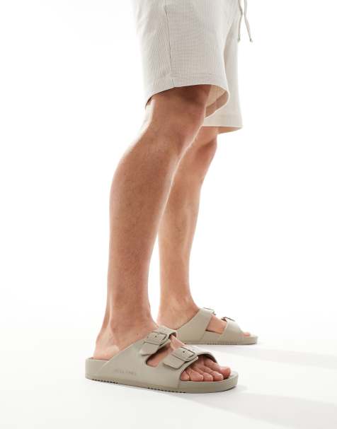Jack & Jones molded double strap sandals in light beige - view 1