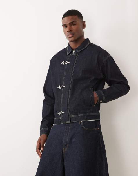 Jack & Jones – Mörkblå jeansjacka med brandmanslås - view 1