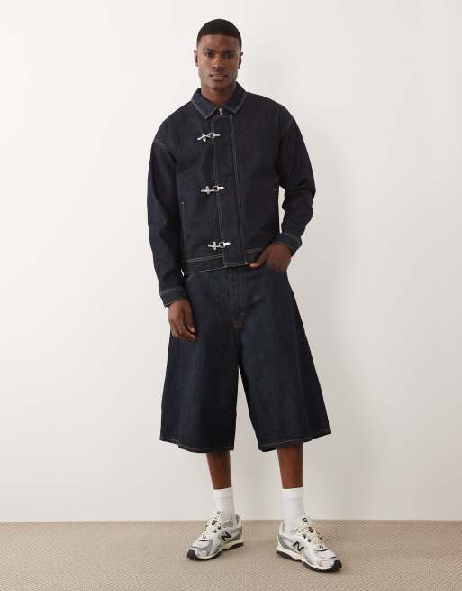 Jack & Jones – Mörkblå jeansjacka med brandmanslås, 3 av 5