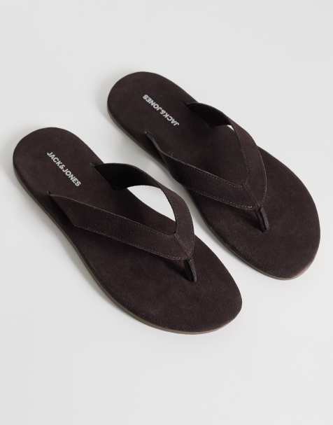 Jack & Jones – Mörkbruna flip flops i mocka - view 1