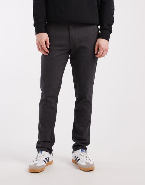 Jack & Jones – Mörkgrå, fiskbensmönstrade chinos med smal passform - view 1