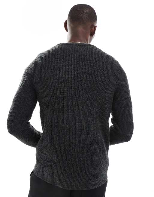 Jack & Jones – Mörkgrå, grovstickad tröja i oversize med mixat garn , 4 av 4