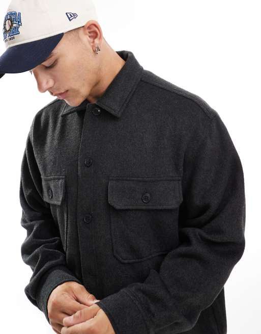 Jack & Jones – Mörkgrå overshirt i kraftigt borstad twill , 4 av 4