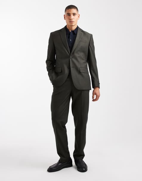 Jack & Jones – Mörkgrön, regular kostym i ylletyg - view 1