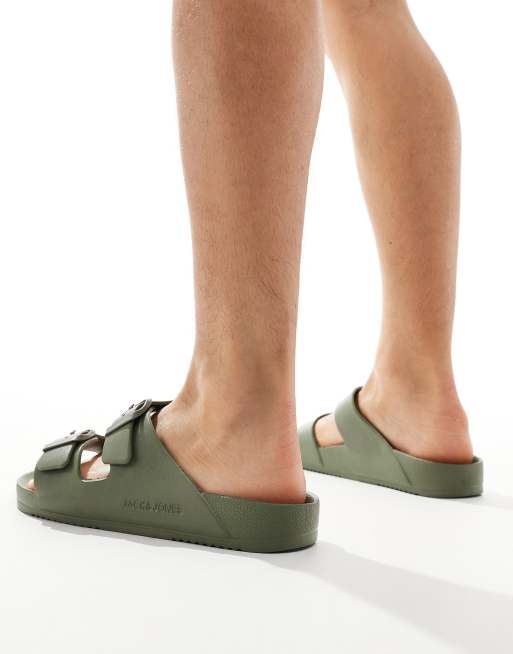 Jack & Jones moulded double strap sandal in khaki, 2 of 4
