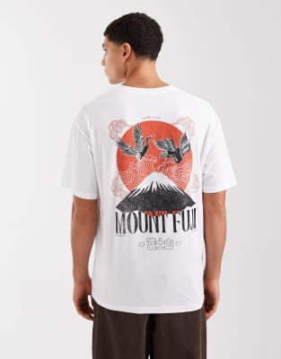 Jack & Jones Jack & Jones Mount Fuji back print t-shirt in white and orange