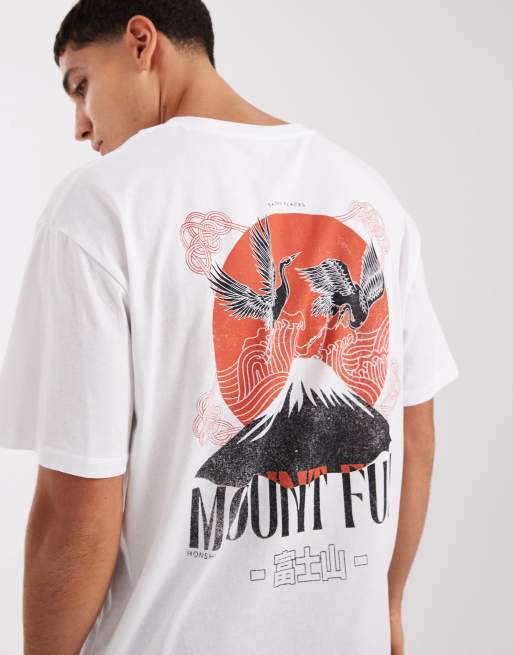 Jack & Jones Mount Fuji back print t-shirt in white and orange, 5 of 5