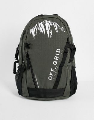 Jack & Jones mountain print backpack in dark grey