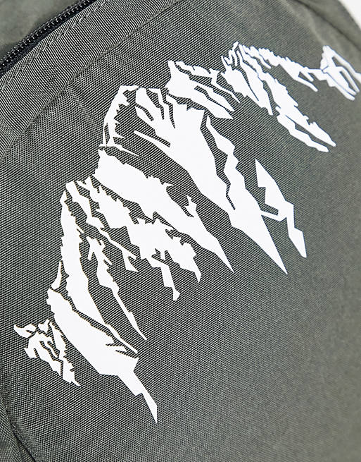 Men Jack & Jones mountain print backpack in dark grey 