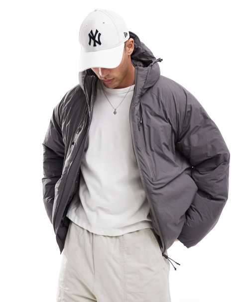 Jack & Jones - Mørkegrå dynejakke med hætte i tech-stof - view 1