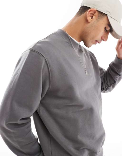 Jack & Jones - Mørkegrå og oversized trøje i 400 gsm kraftigt materiale med rund hals, 2 af 4