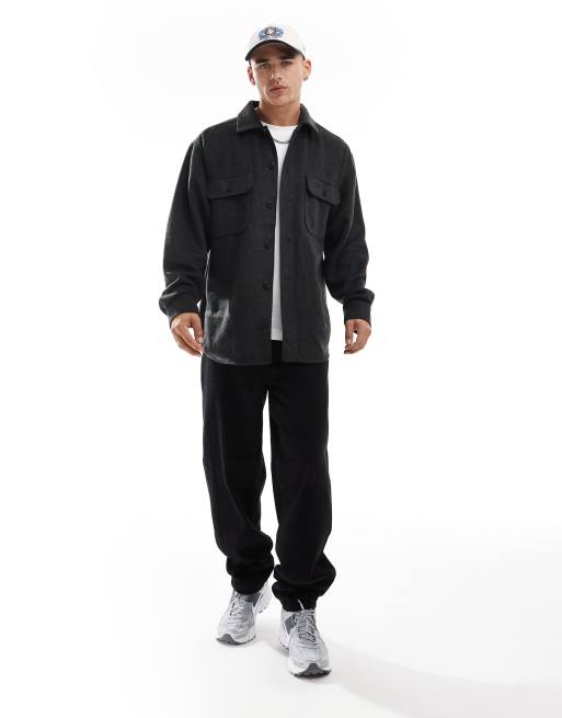 Jack & Jones - Mørkegrå overskjorte i kraftig børstet twill , 3 af 4