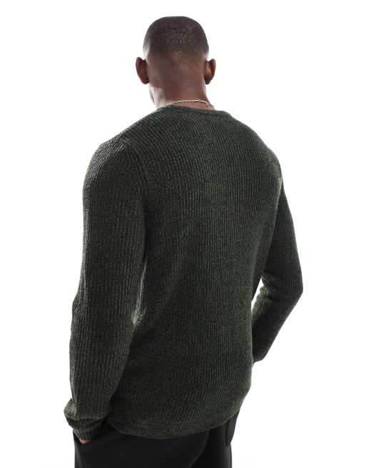Jack & Jones - Mørkegrøn, oversized og chunky trøje i blandet garn , 4 af 4