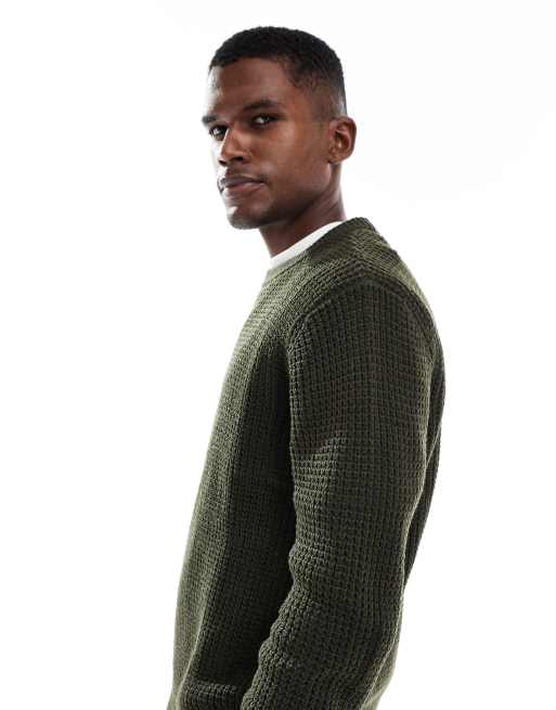 Jack & Jones - Mørkegrøn striktrøje med vaffeltekstur, 4 af 5