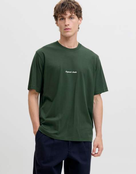Jack & Jones - Mørkegrøn T-shirt med centreret logo - view 1