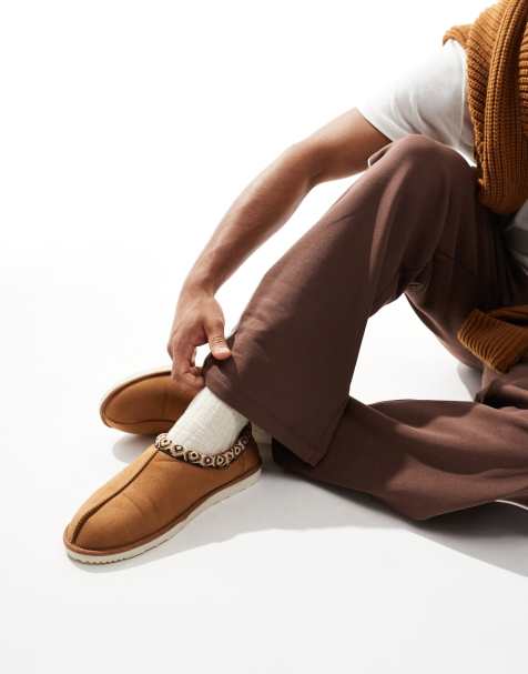 Jack & Jones mule slipper in faux suede in tan - view 1
