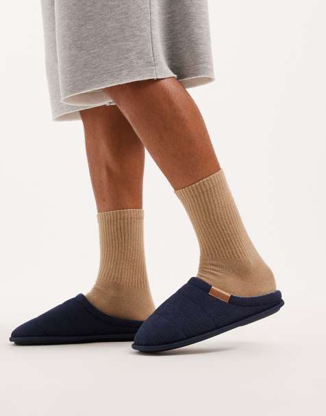 Jack & Jones – Mules-Hausschuhe aus Cord-Imitat in Marineblau - view 1