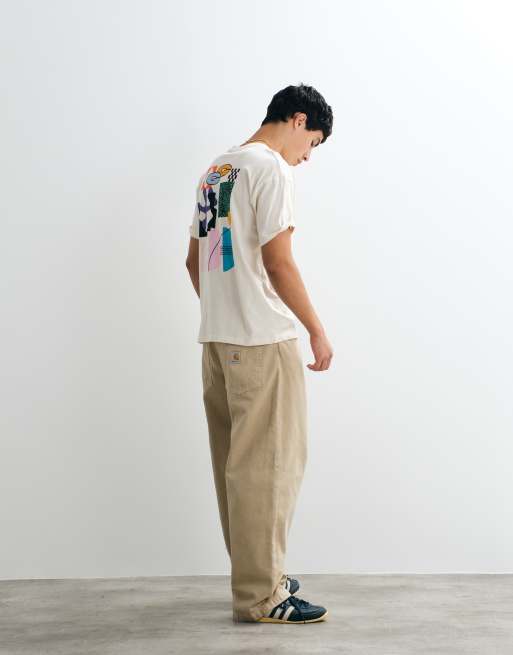Jack & Jones multicolour geometric back print t-shirt in cream, 3 of 5
