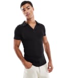 [Jack & Jones] Jack & Jones muscle fit polo in black XS Black