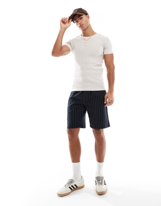 Jack & Jones muscle fit ribbed t-shirt in beige