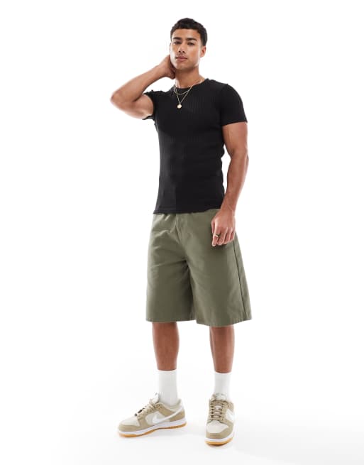 Jack & Jones muscle fit ribbed t-shirt in black