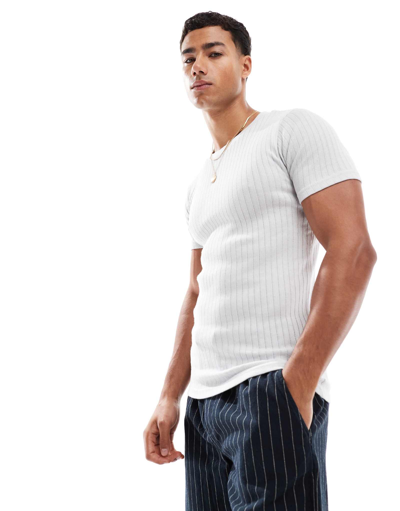 Футболка в рубчик Jack &Jones muscle fit серого цвета