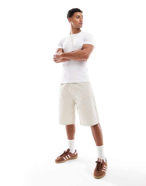 Jack & Jones muscle fit ribbed t-shirt in white