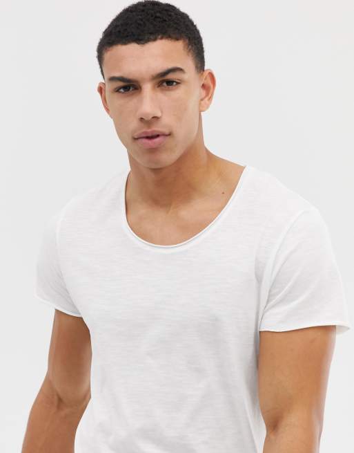 plakboek visie Ounce Jack & Jones - Musthaves - Lang T-shirt met lage ronde hals in wit | ASOS