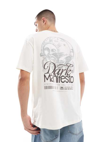 Jack & Jones – Naturvit t-shirt i oversize med 'Dark Manifesto'-tryck baktill - view 1
