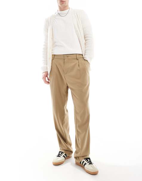 Jack & Jones - Nette broek met wijde pasvorm en geplooide voorkant in beige - view 1