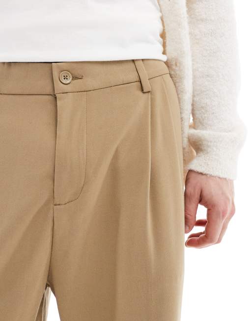 Jack & Jones - Nette broek met wijde pasvorm en geplooide voorkant in beige, 5 van 5