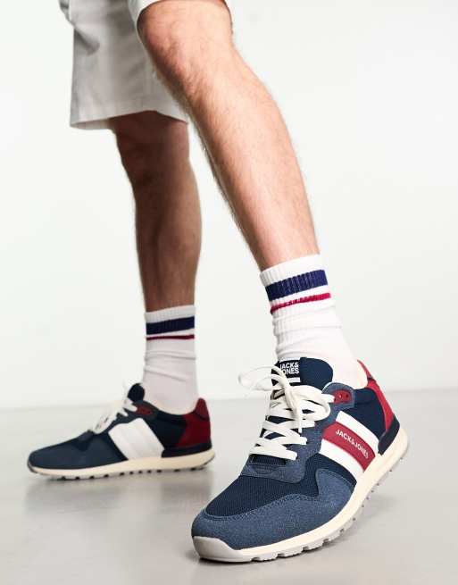 Jack & Jones – Netzstoff-Runner-Sneaker in Blau mit Kontrast-Streifen 