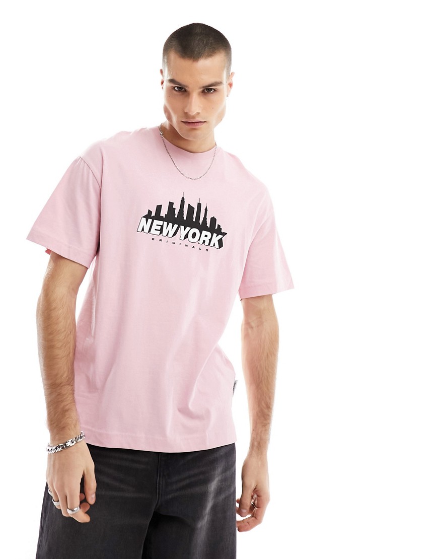 Jack & Jones new york print t-shirt in pink