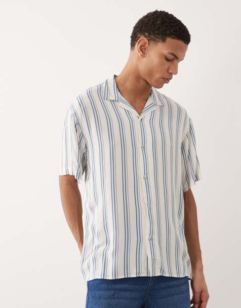 Jack & Jones – Niebieska fakturowana koszula w paski z krótkimi rękawami - view 1