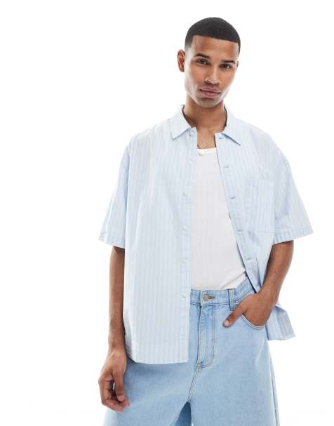 Jack & Jones – Niebieska koszula o pudełkowym kroju w paski - view 1