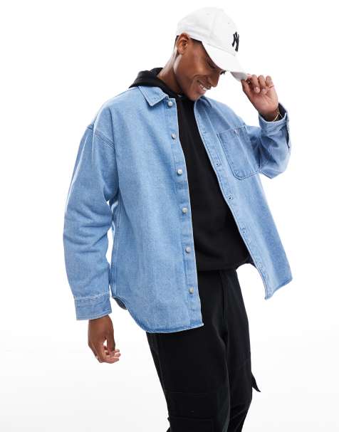 Jack & Jones oversized heavy denim overshirt in washed blue