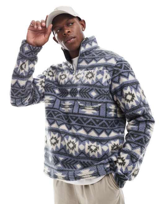 Jack & Jones – Niebieski polar w aztecki wzór z zamkiem pod szyją, 2 z 4