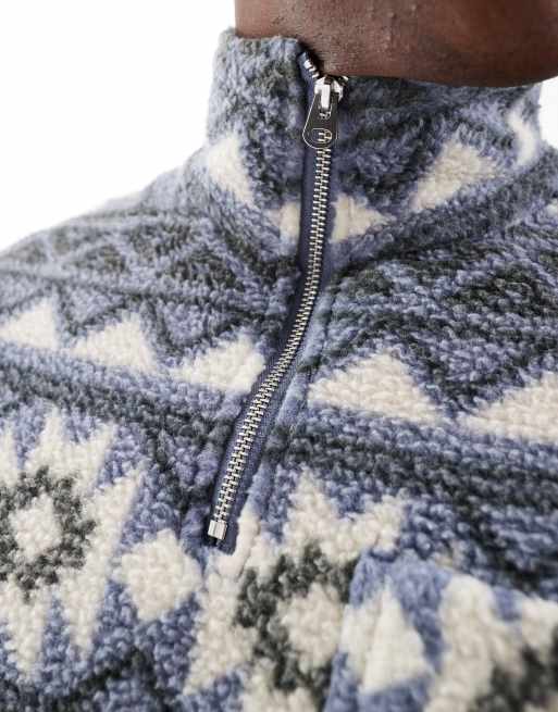 Jack & Jones – Niebieski polar w aztecki wzór z zamkiem pod szyją, 3 z 4