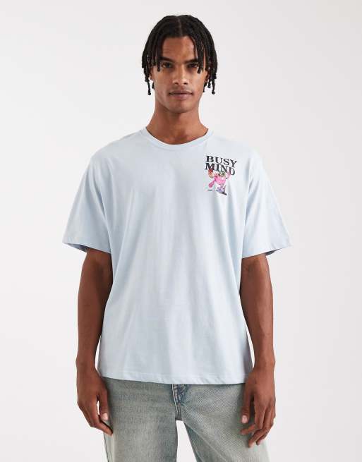 Jack & Jones – Niebieski T-shirt oversize z nadrukiem i napisem Busy Mind, 3 z 5