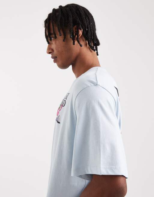 Jack & Jones – Niebieski T-shirt oversize z nadrukiem i napisem Busy Mind, 4 z 5