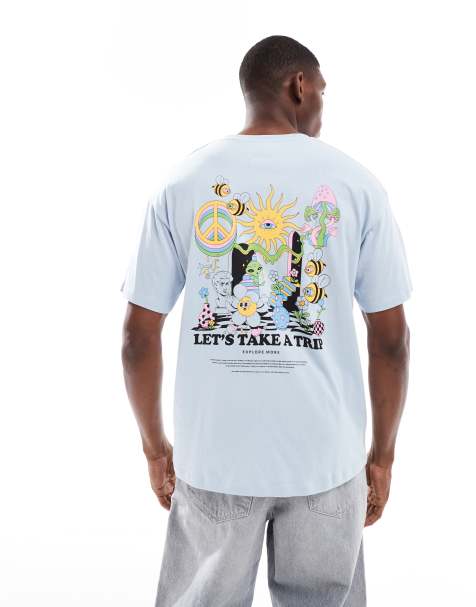 Jack & Jones – Niebieski T-shirt oversize z nadrukiem i napisem „Explore more" - view 1