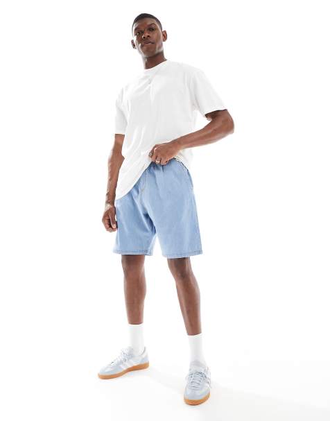Jack & Jones loose fit drawstring light denim short in blue wash 