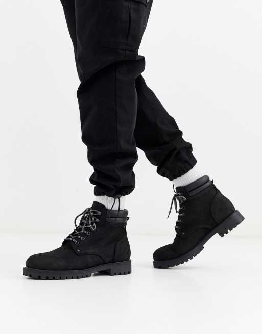 & Jones nubuck leather boots in black | ASOS