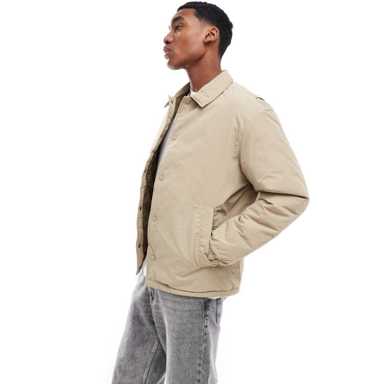 Jack Jones Nylon Button Through Coach Jacket in beige Neutral