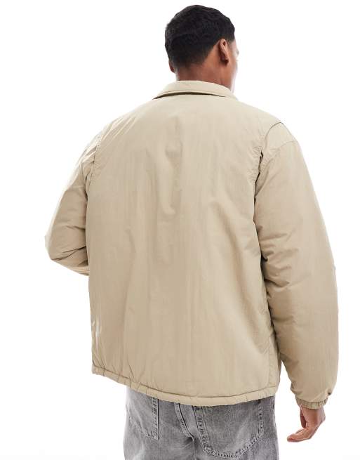 Jack & Jones nylon button through coach jacket in beige | ASOS