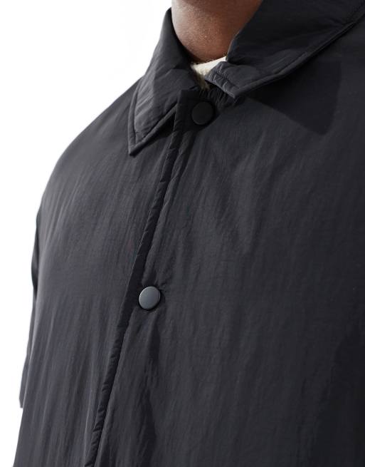 Jack & Jones nylon button through coach jacket in black