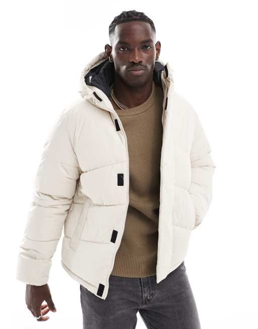 Jack & Jones – Ocieplana kurtka z kapturem w kolorze złamanej bieli 